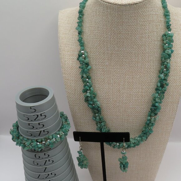 Artisan Polished Adventurine Silver Tone Necklace Bracelet Earrings Set - Picture 1 of 6